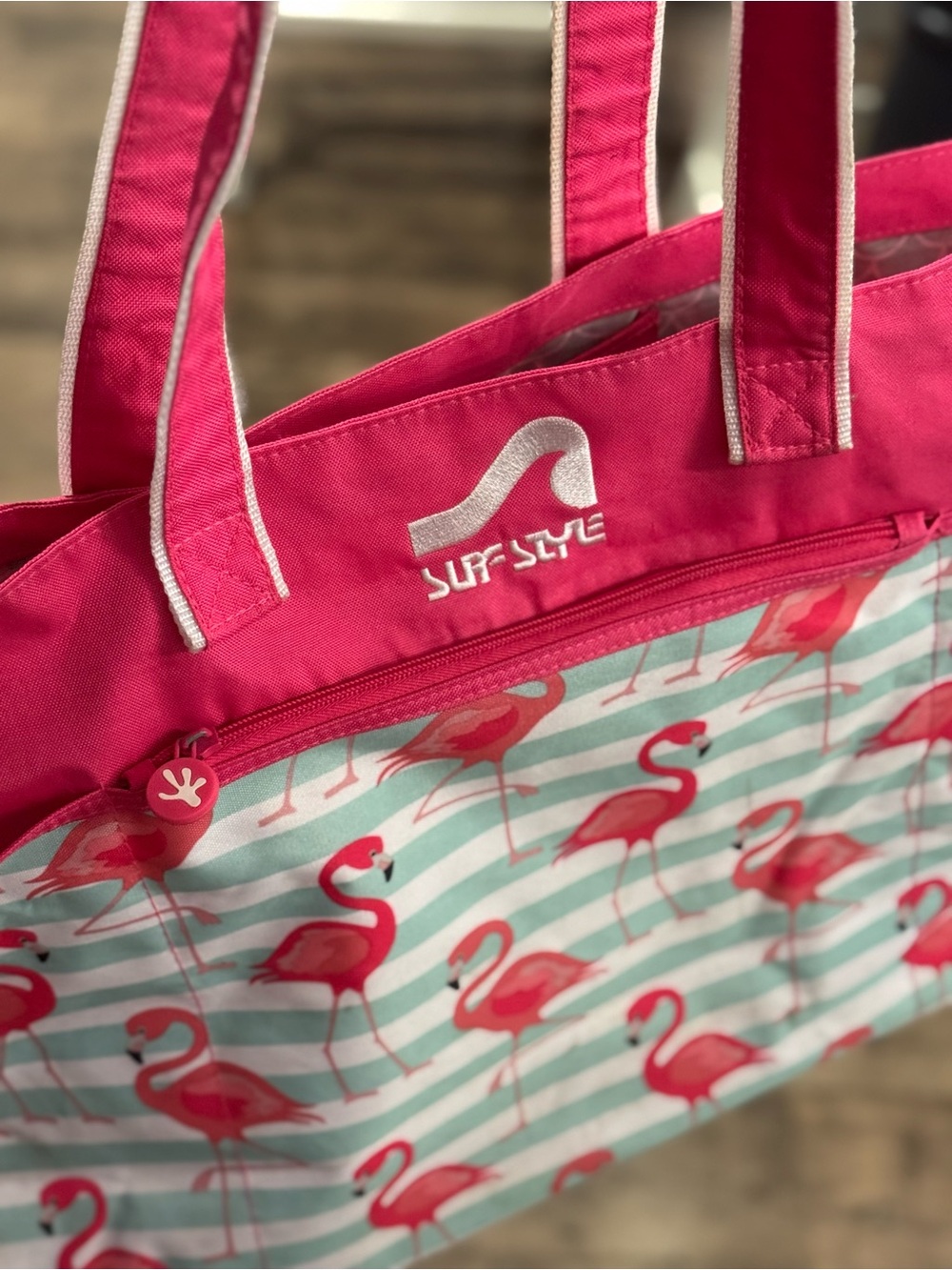 surf style Hot Pink Flamingo Stripe Tote